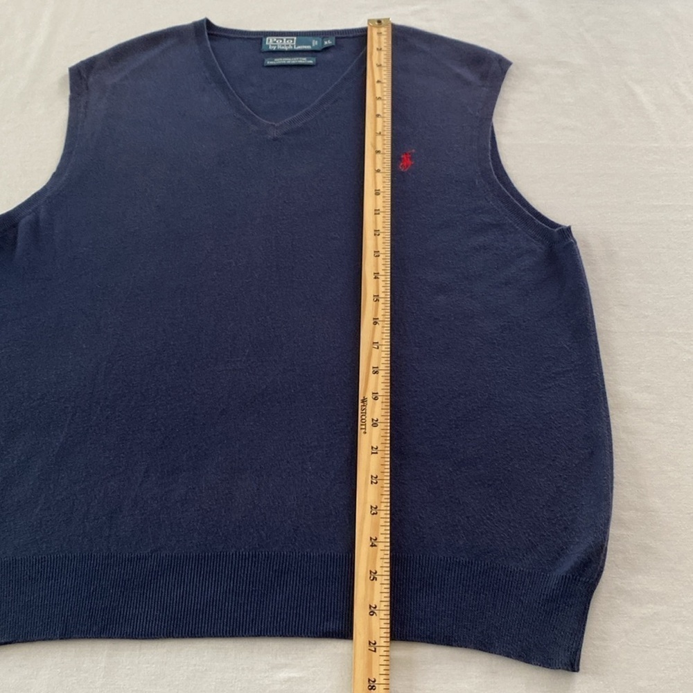 VTG Polo Ralph Lauren Pima Cotton V-neck Navy Blue Sweater Vest Men's Size XL - Picture 6 of 9